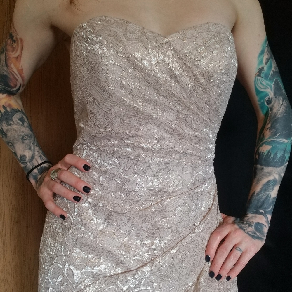 Long Strapless Lace Dress with Sweetheart Neckline - Picture 9 of 15